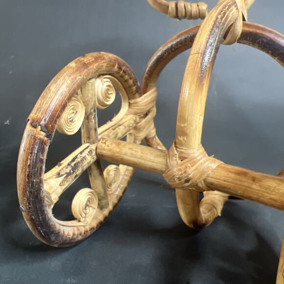 VTG Wicker Bamboo Tricycle Bike Planter Pot Holder 10” Tall Handcrafted - Picture 15 of 15